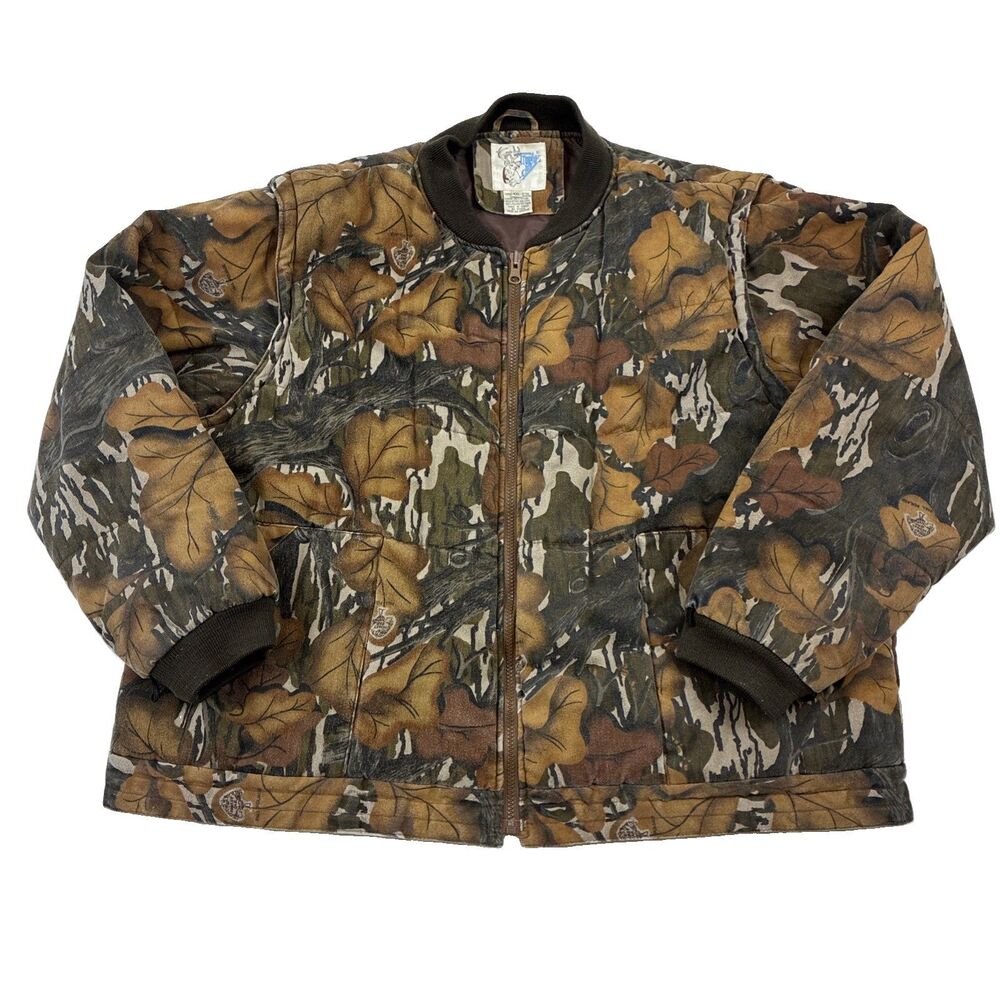 Vintage 90s Trophy Club Camo Jacket Mens XXL Brown Bomber Insulated Hunt Outdoor